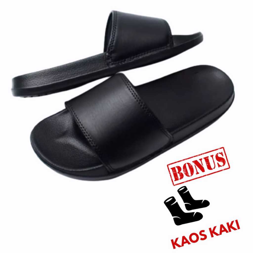 SANDAL SLIDE SANDAL SLIP ON PRIA WANITA HITAM POLOS SENDAL HITAM ORIGINAL SANDAL LOKAL