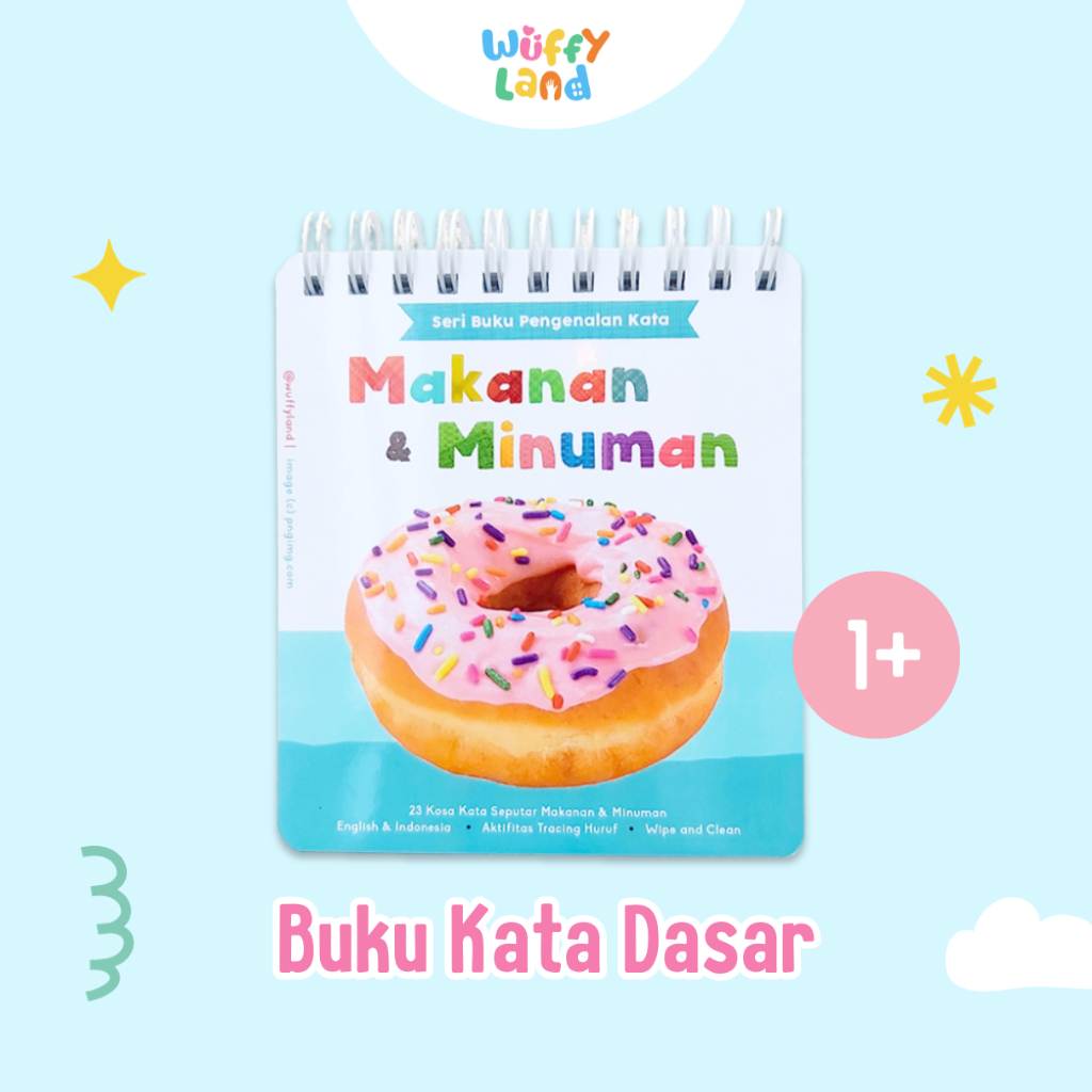 Wuffyland Buku Mengenal Kata : Makanan | Buku Kosakata Anak | Wipe and Clean, Bahasa Indonesia Inggr