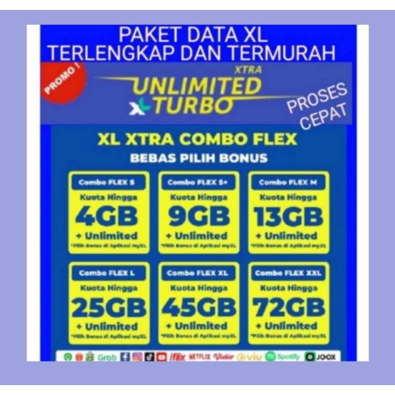 PAKET DATA XTRA COMBO FLEX S, S+, L, XL, XXL, XXXL 30 hari
