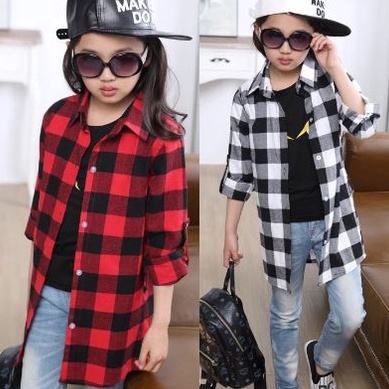 Terlaku.. TERLARIS Kemeja Korea Anak Perempuan Lengan Panjang Motif Kotak-Kotak / Baju Kemeja Anak P