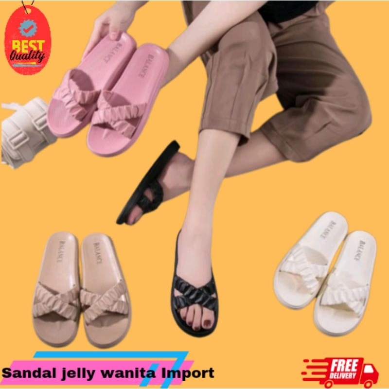 Sandal Jelly Wanita Import Karet Balance Kekinian