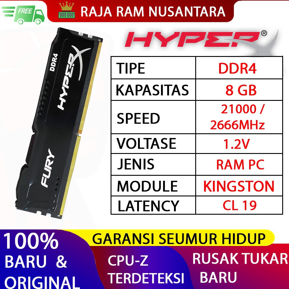 Murah.. RAM KINGSTON HYPERX FURY DDR4 8GB 2666MHz 21300 GAMING RAM PC DDR4 8GB GAMING L0G