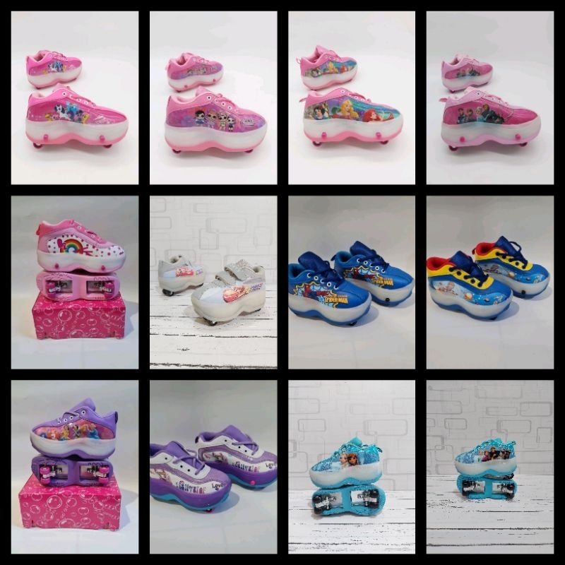 Roda Anak perempuan Sepatu Roda Anak 4 Roda Ukuran 28-36 LED dan Non LED perempuan / Sepatu roda ana