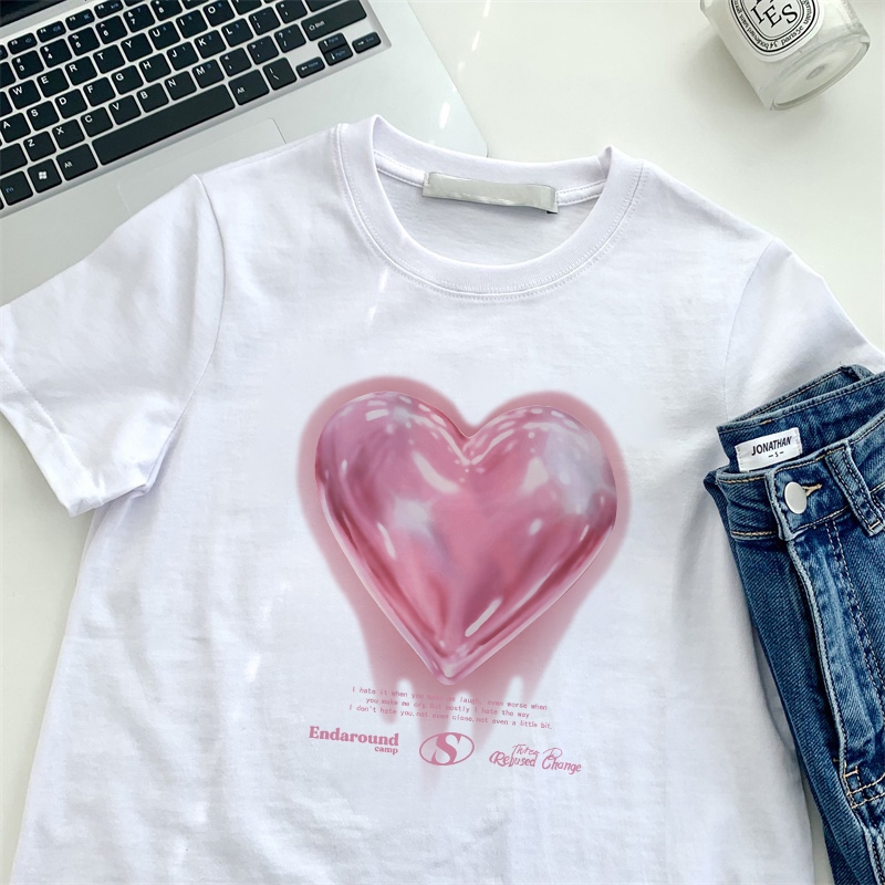 SEZO. t shirt Pink Love Balloon oversize korean style atasan wanita kekinian fashion 100%cotton