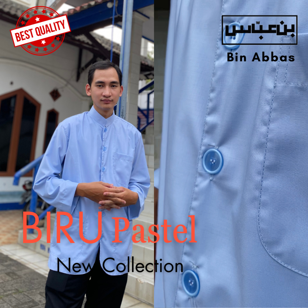 Baju/kemeja Koko Yamani Habaib/hadramaut bin abbas jumbo Biru Pastel