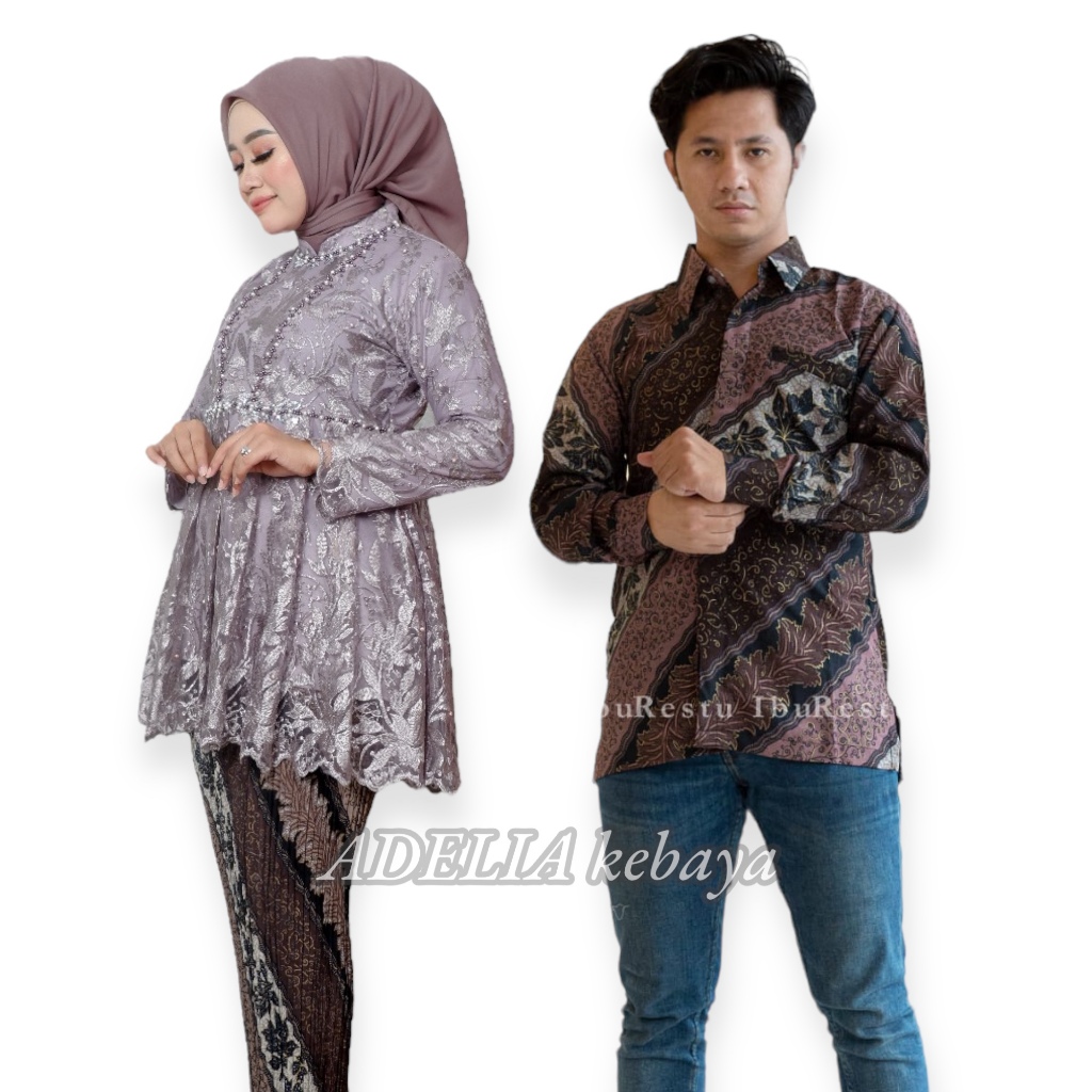 couple kebaya mayden payet mix batik silky foil - baju seragam wisuda cantik - couple keluarga untuk