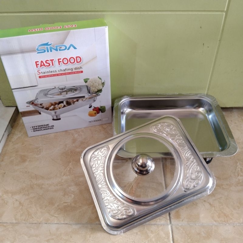 Fast Food Dish/ Wadah Saji Kotak Prasmanan Tutup Batik Kombinasi Kaca BMW