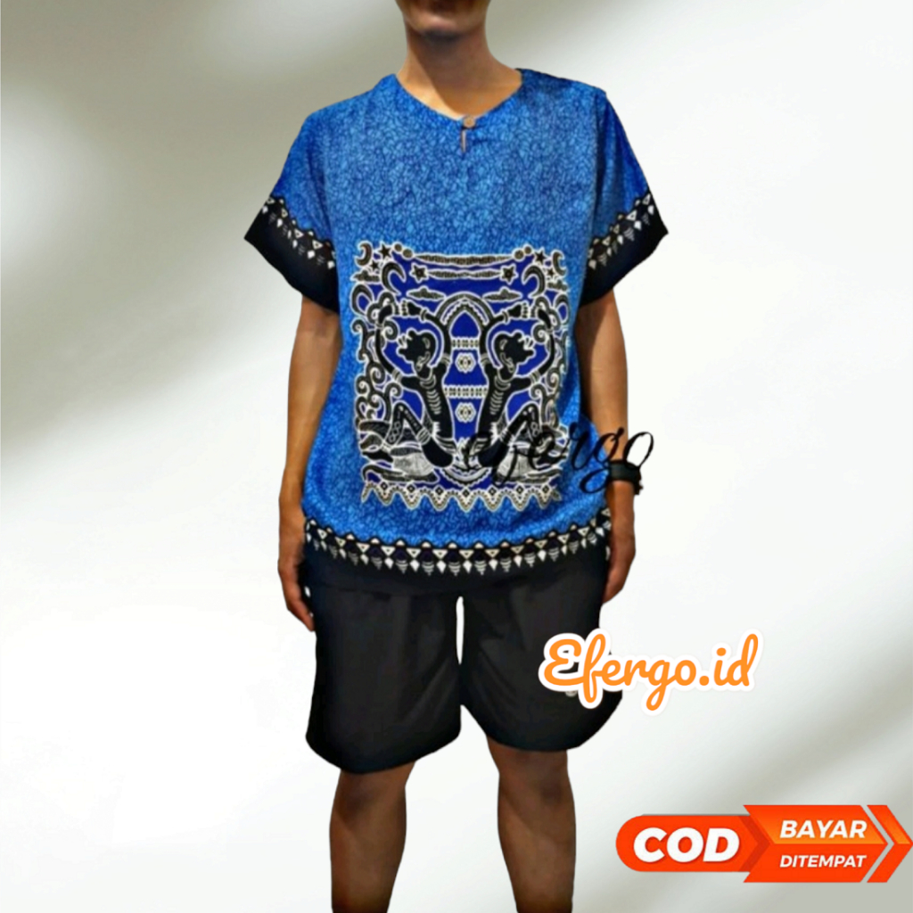 Setelan Baju Asmat Dayak Dan Celana Boardshort Pria Wanita Unisex