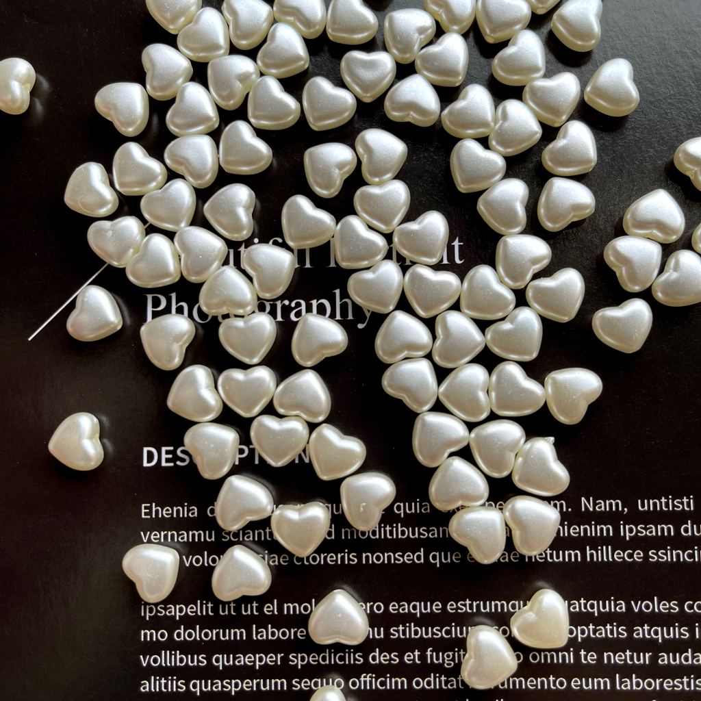 20 pcs - 8 mm Mote Manik Hati Love Mutiara Putih Broken White Pearl Heart Lov Monte Kecil BW Krem Cr