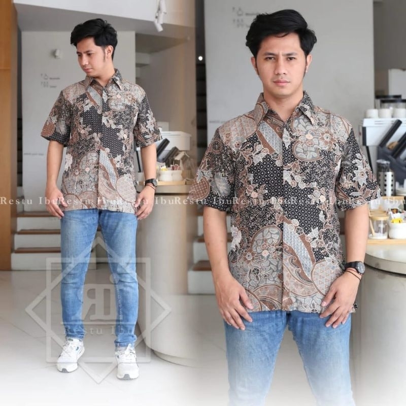 Kemeja batik lengan pendek aurel browen / hem batik pria pendek / kemeja batik formal terbaru