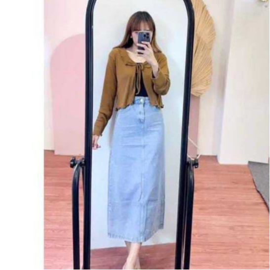 Outer Cardigan crop tali ruffle korean + Outfit cardigan shoulder wanita