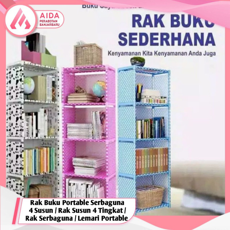 Rak Buku Serbaguna Portable / Rak Buku 4 Susun Tutup Belakang / Rak buku portable / Rak 4 Susun Serb