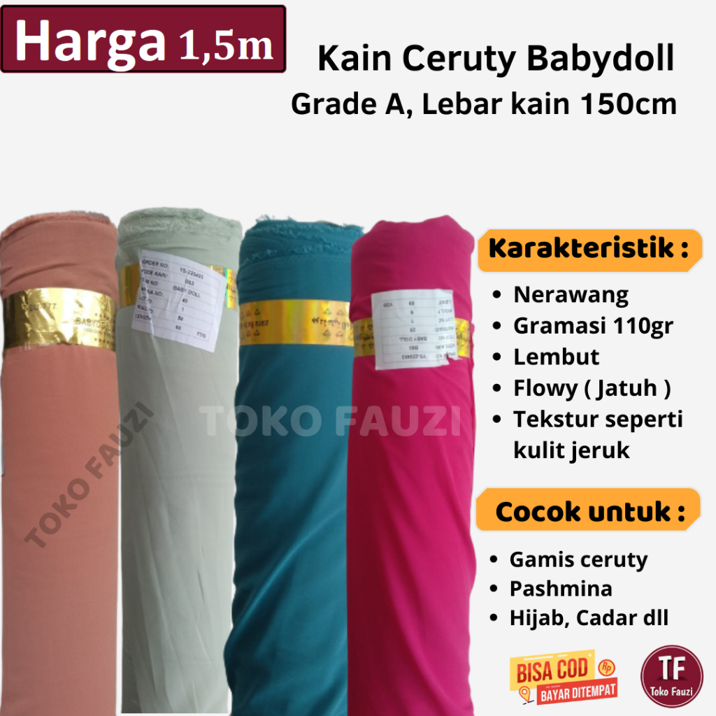 Kain Ceruty Babydoll Premium Armani Grade A Harga 1,5m Bahan Ceruti untuk Gamis Kerudung Pasmina