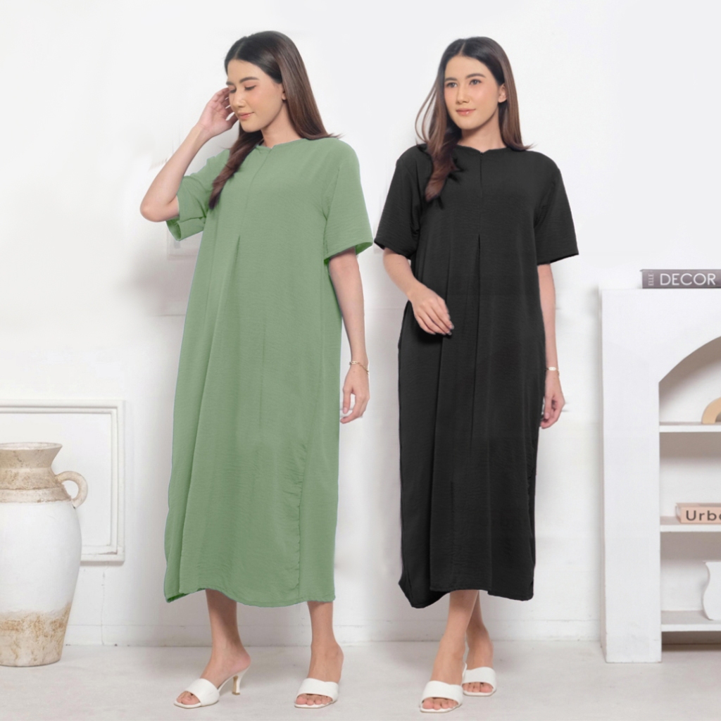 Daster Crinkle Airflow Korean Style Gamis Midi Casual