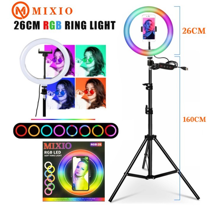 MIXIO Ring Light RGB Rainbow MIXIO 26CM + TRIPOD MINI BESI TRIPOD STAND 1.1M 1.6M 2.M