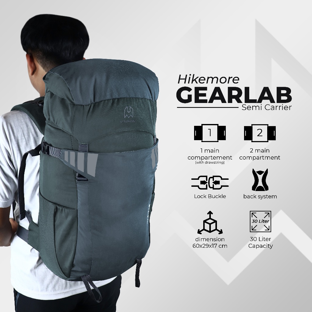 Hikemore Backpack Pria Semi Carrier Travelling Outdoor Gearlab 30 Liter