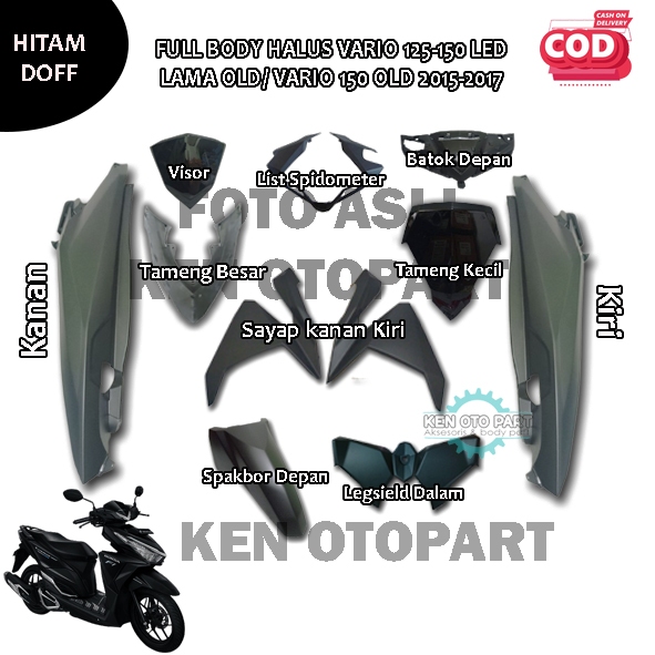 FULL SEPAKET BODY HALUS VARIO  125 - 150 LED LAMA OLD HITAM DOFF 2015-2017