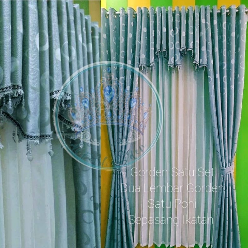 Gorden Satu Set Poni Atas Pintu Bahan Bonita Abu Minimalis Mewah Murah