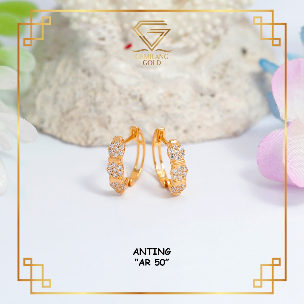 ANTING CLIP EMAS ASLI KADAR 300 (6K) & 375 (8K) ANTING JEPIT WANITA DEWASA FLOWERS FULL MATA TERBARU