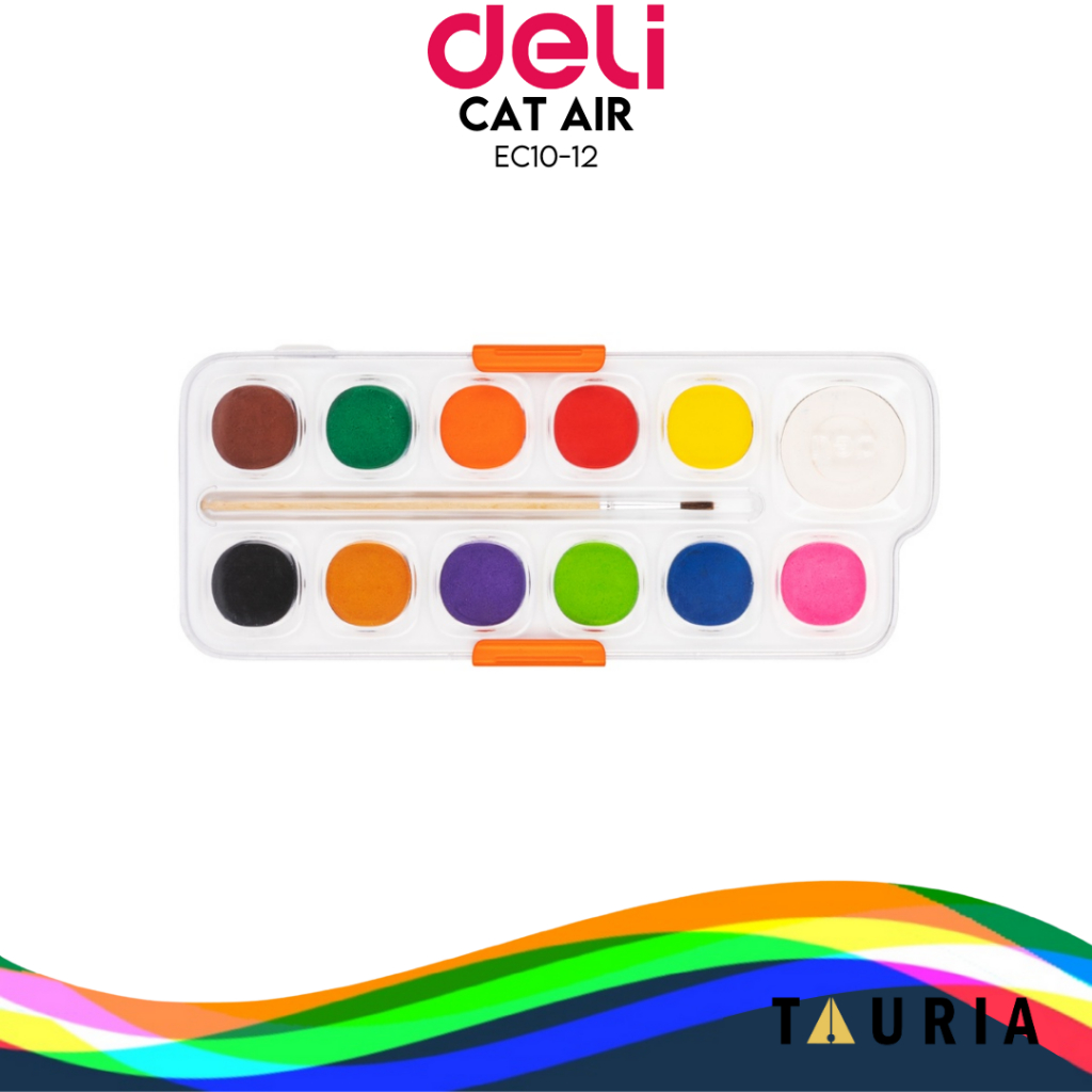 

DELI WATERCOLOR PAINT CAT AIR PADAT 12 WARNA + BOX ALAT LUKIS EC10-12