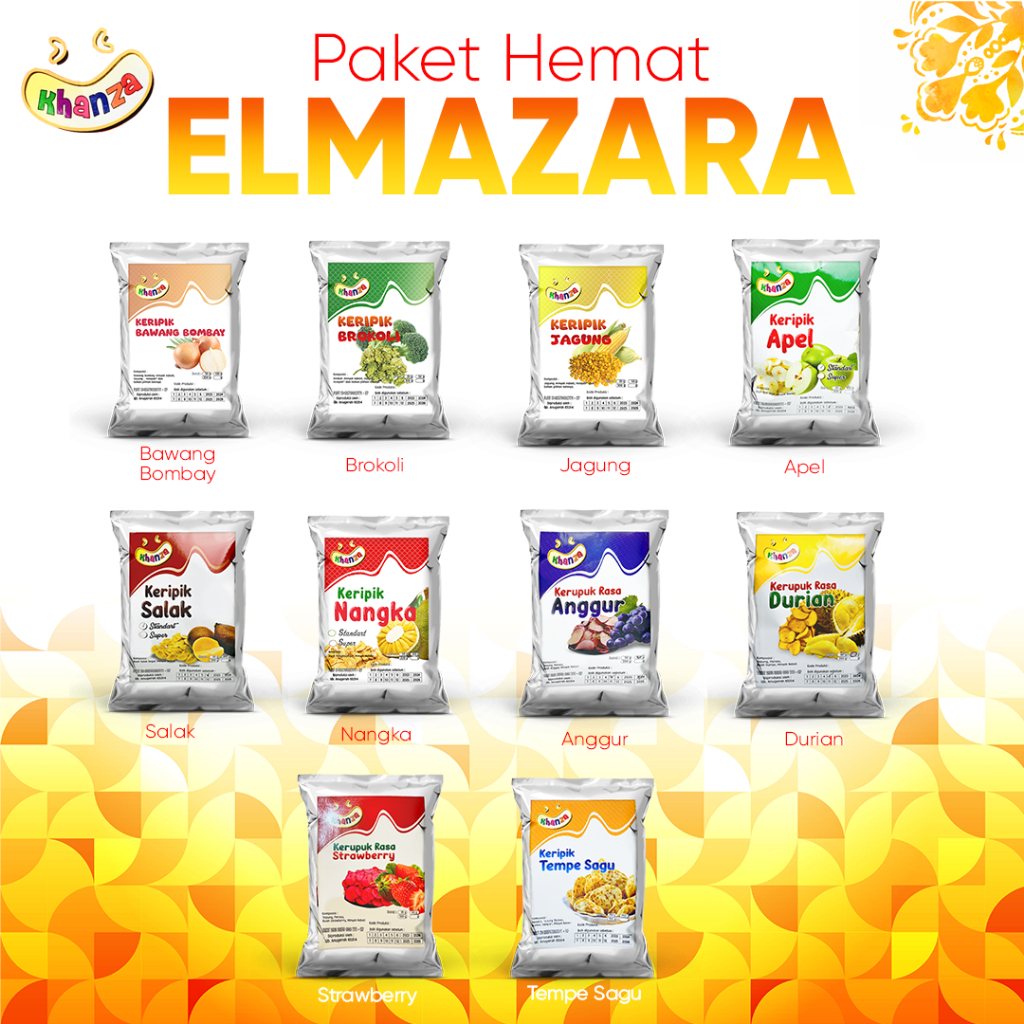 

Paket Hemat "Elmazara" 10 Pcs Keripik Buah Bombai Brokoli Jagung Apel Salak Nangka Anggur Durian Strawberry