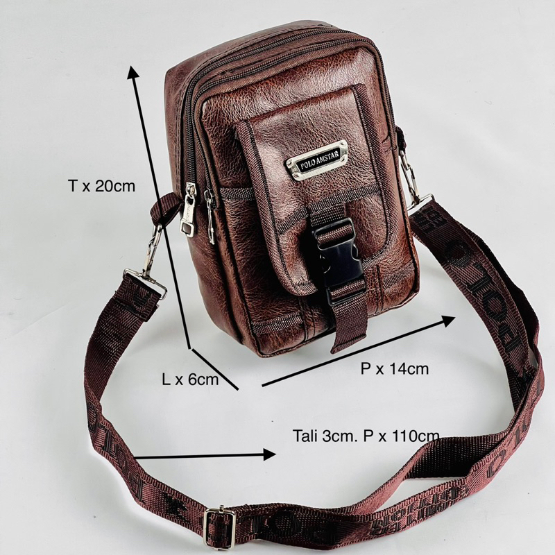 Tas HP Tas Handphone Kulit PU Leather Merk Polo Amstar Tas Selempang Pria