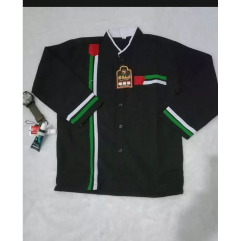 Baju koko palestina terbaru warna putih dan hitam lengan panjang