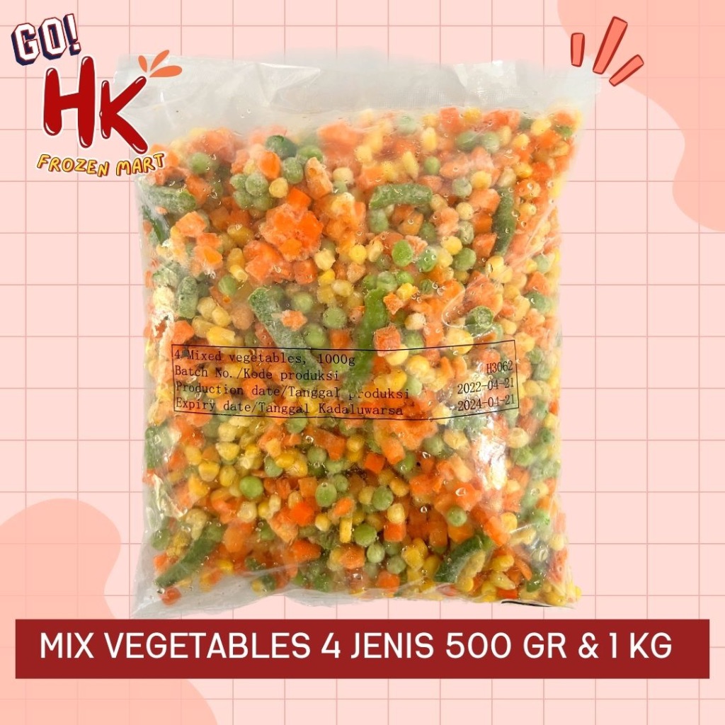 

Mix Vegetables 4 jenis 500gr & 1 KG | Sayuran Beku campur untuk steak nasi goreng HK Frozen Mart