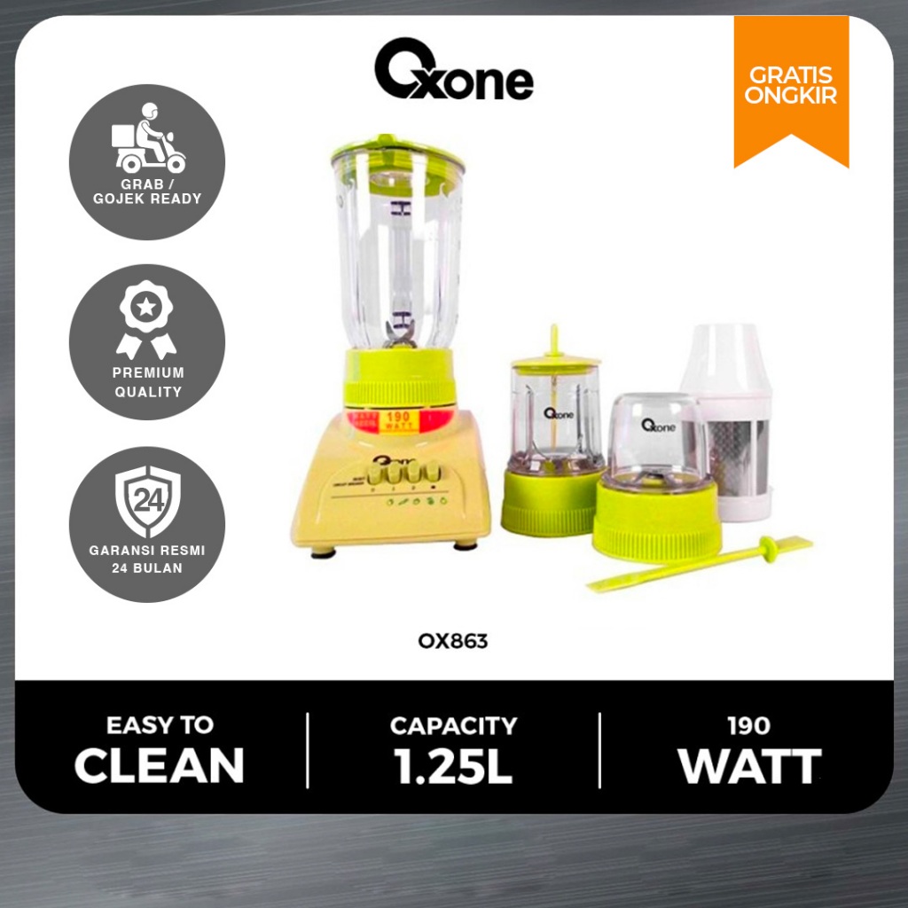 Oxone OX863 Blender Plastik Set 3in1 Mata Pisau tajam Color full