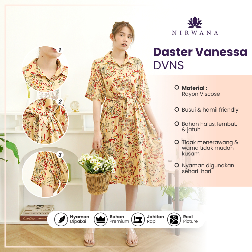 Daster Vanessa Home Dress Motif Daily Wear Lengan Pendek Tali Pinggang Dress Kekinian Bahan Rayon Vi