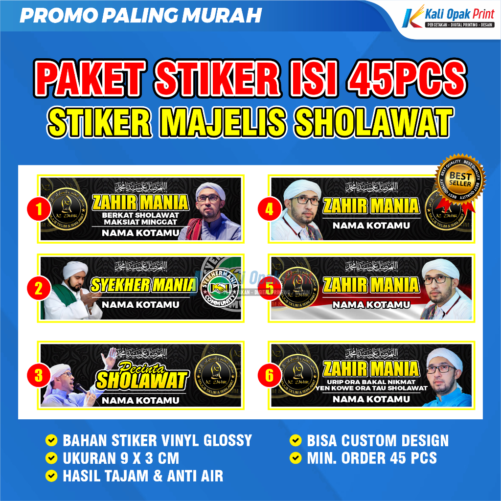 

(PAKET STIKER ISI 45 pcs) STIKER AZ ZAHIR | ZAHIR MANIA | MAJELIS SHOLAWAT | HABIB BIDIN