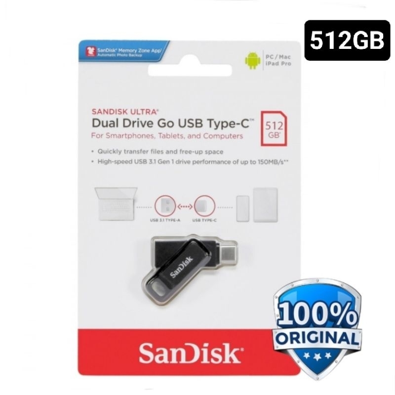 Flashdisk OTG Type C 512GB SANDISK DUAL USB 3.0 Flash Disk USB C 512 GB