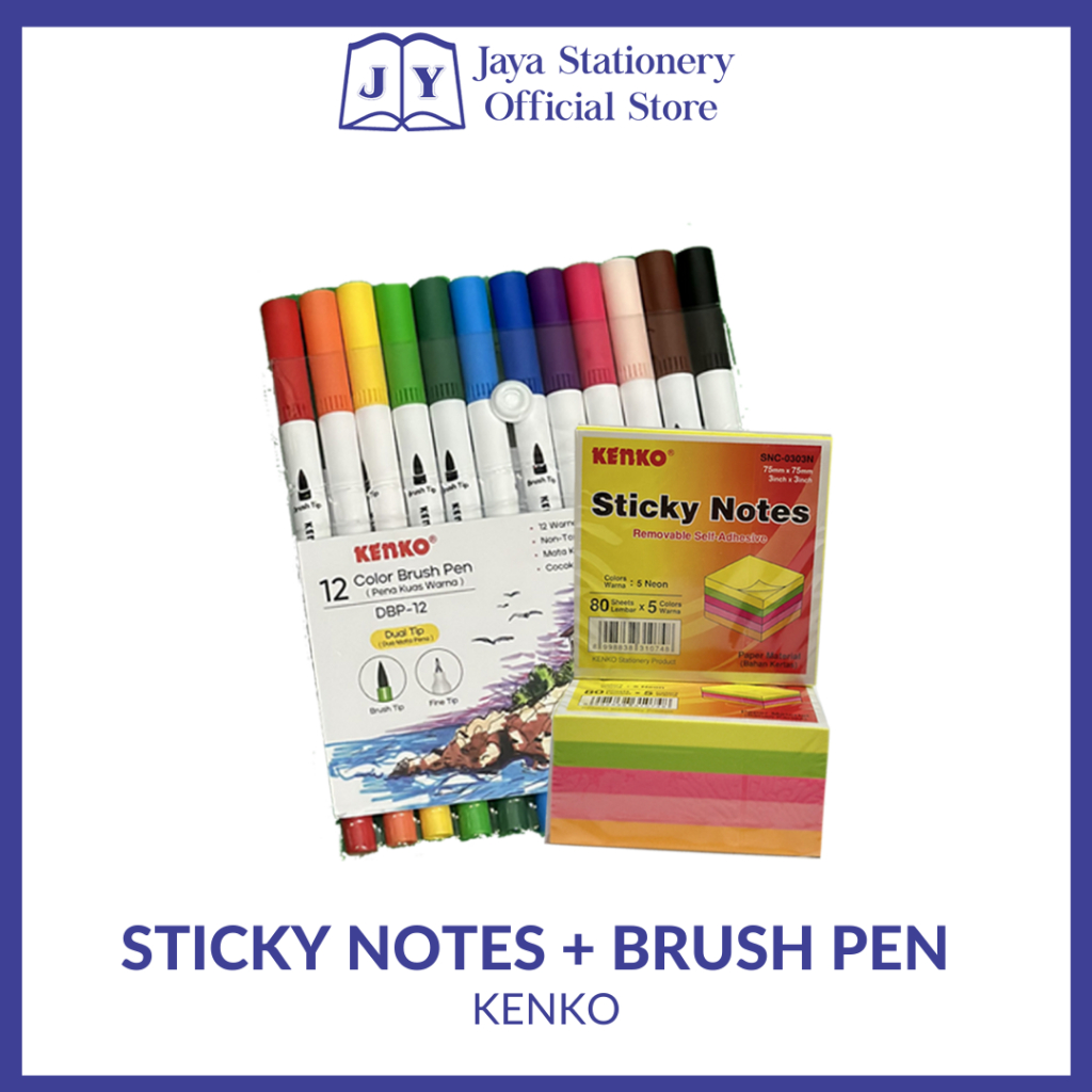 

[BISA COD] PAKET BUNDLE JAJAN HEMAT 2 Sticky Notes Kenko + Brush Pen Kenko