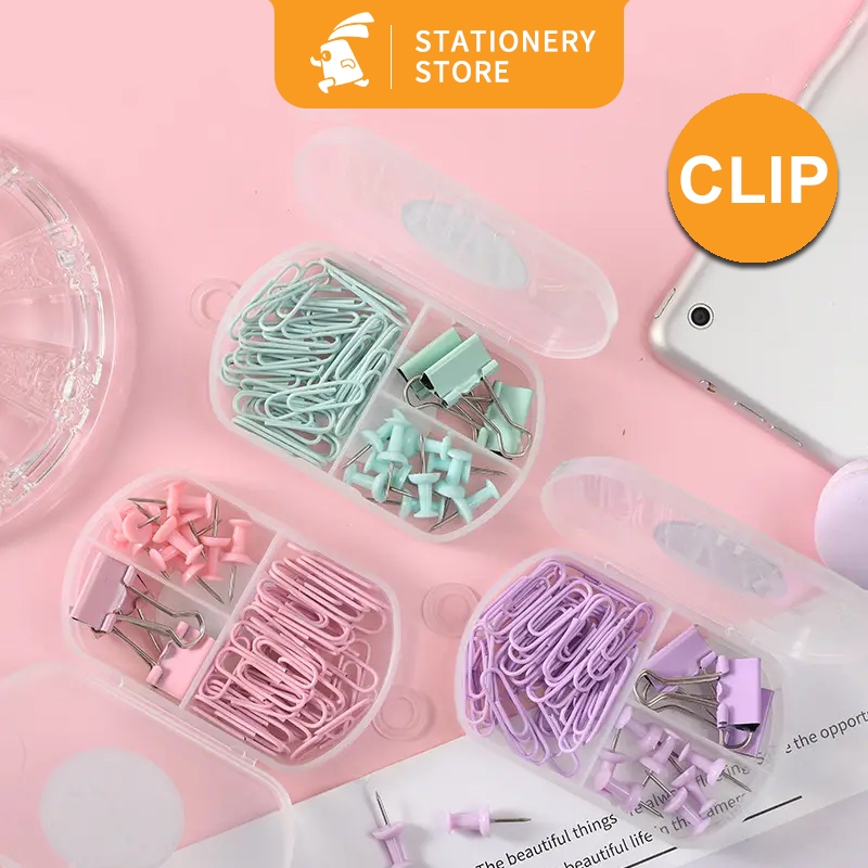 

Kombinasi penjepit kertas warna warni untuk kantor Office combination paper clip binder clip and push pin set Klip kertas-Rabbit Stationery