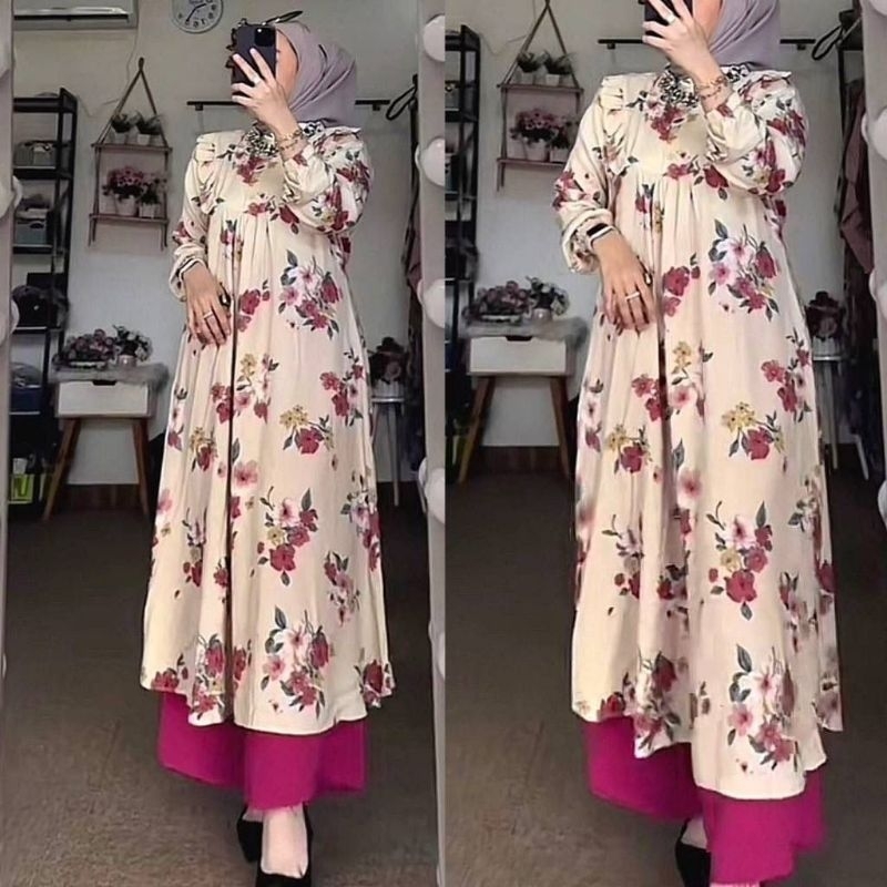 Namira One Set Setelan Fania Oneset Long Tunik Diamon Celana Cringkle Premium