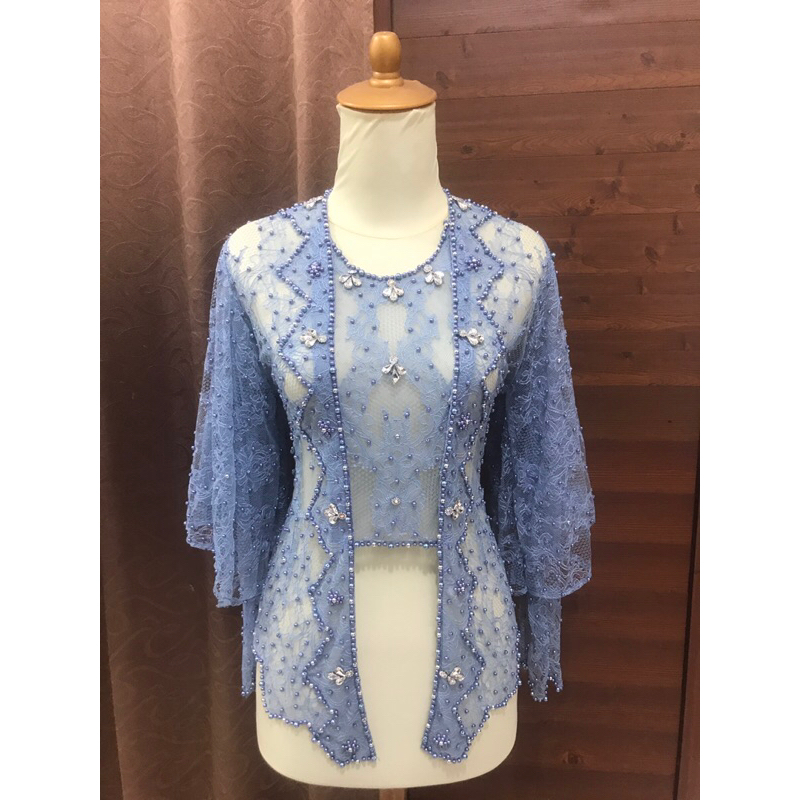 kebaya kutubaru modern denim lengan terompet kelelawar
