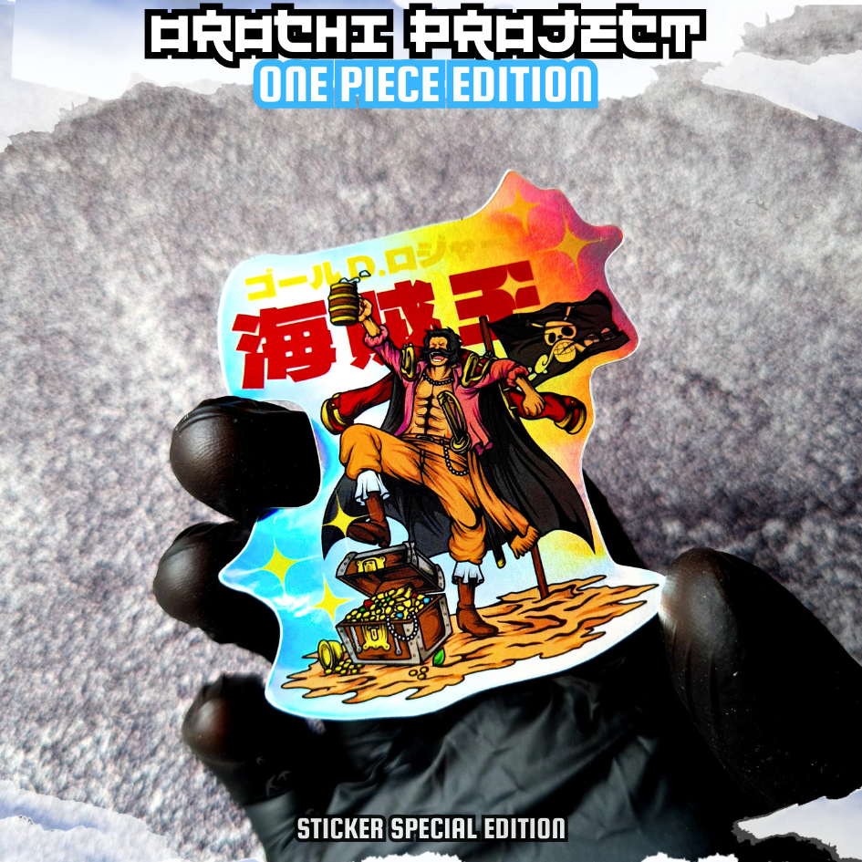 

Sticker Stiker Anime Raja Bajak Laut Gold D. Roger One Piece Hologram Glossy Anti Air HP Laptop Tumbler Motor Helm