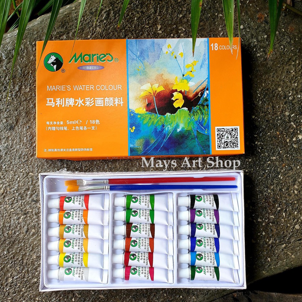 

Terlarisss.. Maries Watercolor 18x5ml dan 12 x 5ml / Cat Air Maries 18 dan 12 Warna / Watercolour E1327 FSB