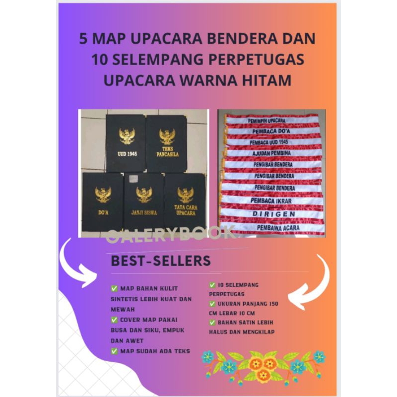 

PAKET 5 MAP UPACARA DAN 10 SELEMPANG PERPETUGAS UPACARA/bahan Kulit sintetis