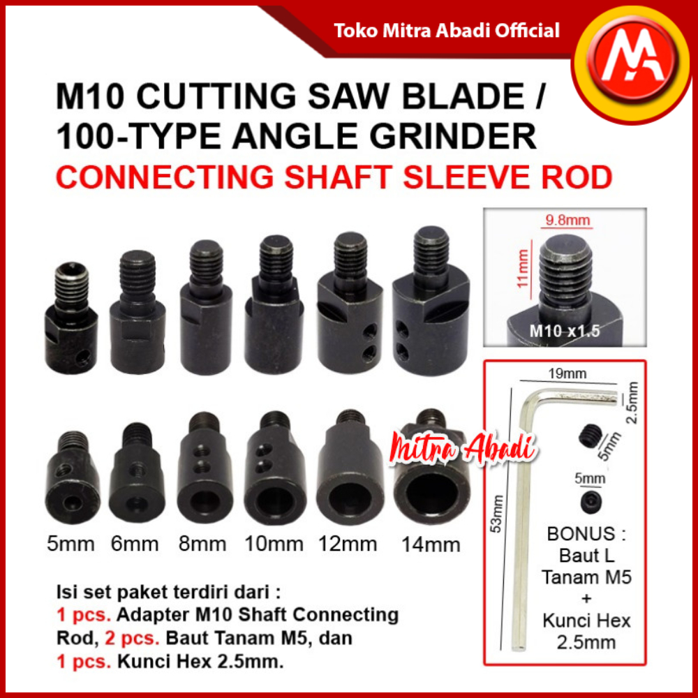 Adapter Chuck Drill Bor GERINDA M10 Cutting Saw 4 inch Angle Grinder Connecting Shaft Rod KUNCI HEX 