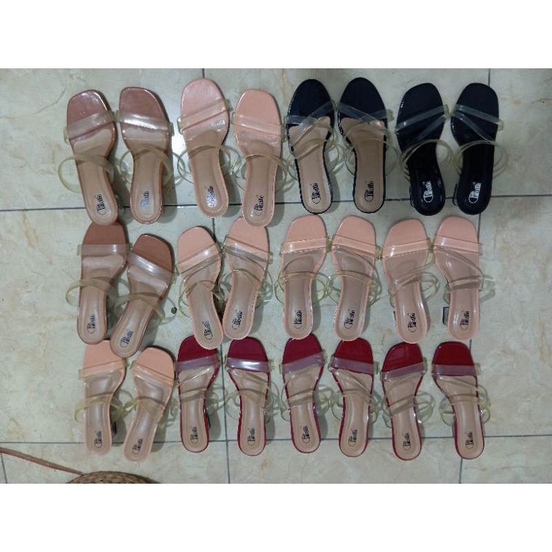 CUCI GUDANG SANDAL HEELS KACA 5 CM STOK TERBATAS