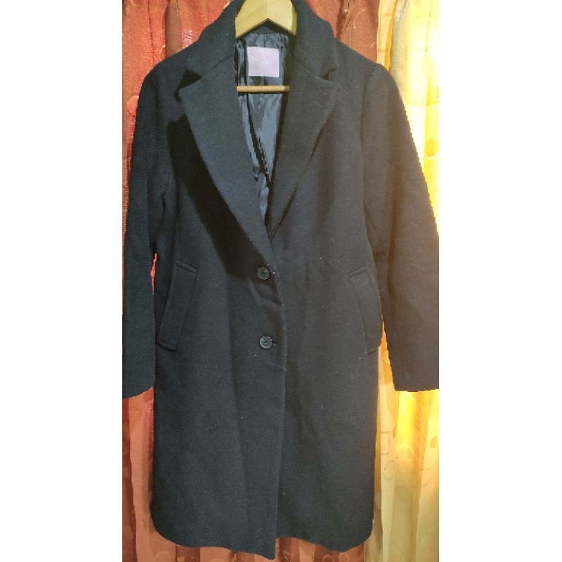 Preloved Long Coat Wool Hitam