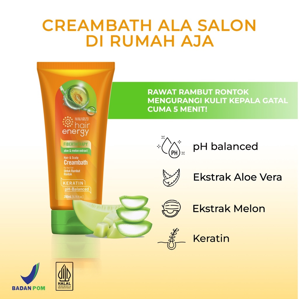 MAKARIZO Hair Energy Fibertherapy Hair & Scalp Creambath Aloe & Melon Extract 200 mL (TUBE)