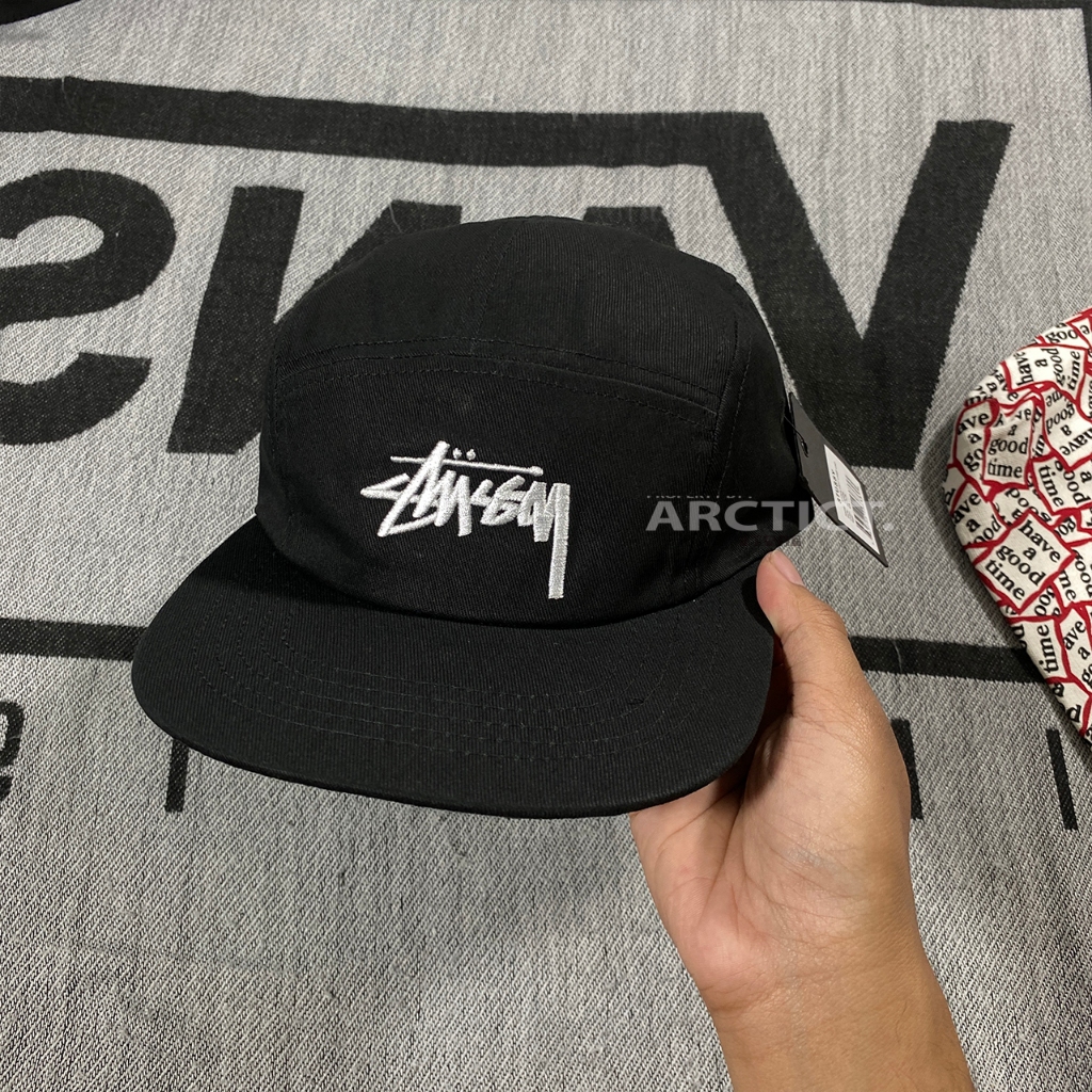 STUSSY MEN'S 5 CAMP PANEL CAP HAT - BLACK | TOPI STUSSY