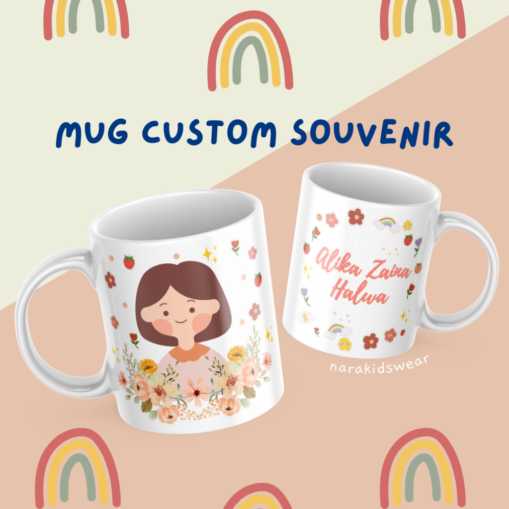 Nara Kidswear - Souvenir Ulang Tahun Anak Bunga Mug/ Kado Ulang Tahun Cewek/ Hampers Bayi/ Mug Custo