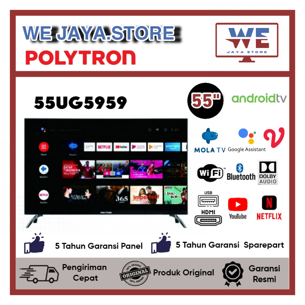 TV LED Polytron Android 55UG5959 LED Polytron 55 Inch Android TV Polytron