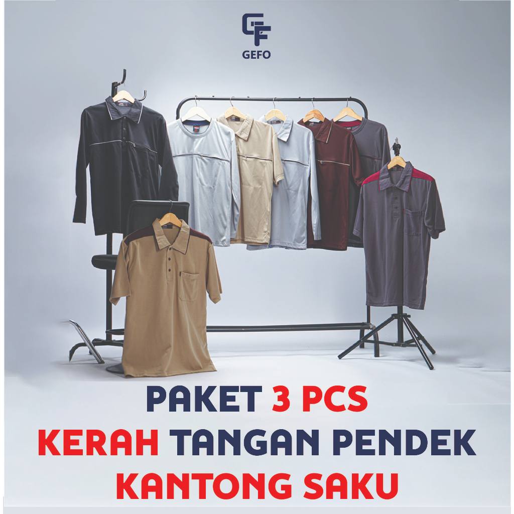 GEFO - KERAH PENDEK 3 PCS PAKET USAHA BAJU KAOS KERAH PRIA BAJU KAOS KERAH POLO SHIRT KAOS PRIA KERE