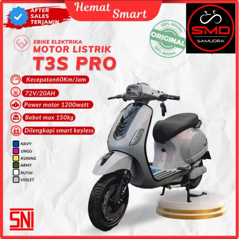 Motor Aki Listrik Ebike Uwinfly T3S PRO Vespa 1200W 72V 20Ah Murah BDG