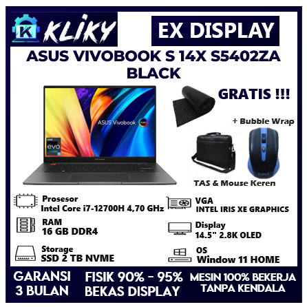 LAPTOP ULTRABOOK ASUS VIVOBOOK S 14X INTEL EVO I7 14" 2K OLED RAM 16 GB SSD 2 TB LIKE NEW