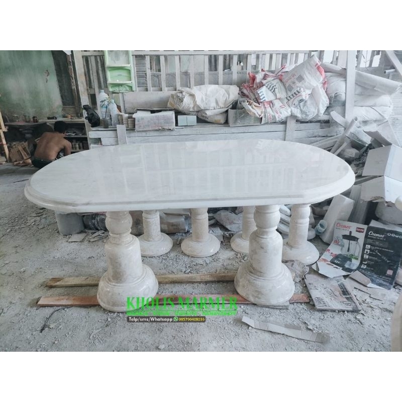 Meja Makan Batu Marmer Model oval